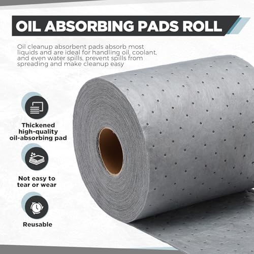 Image of Oil Absorbent Pads 65.62' L x 9.84 inch W Oil Spill Mat with Dividing Line Weight Dimpled Pad Universal Oil Maintenance Mat Roll Gray Water Absorbent Mat for Garages Basements Industrial
