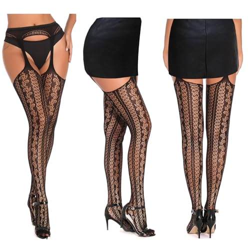 image for SOUTHRO 5 Pairs Black Thigh High Stockings Patterned Tights-Fishnet/Ne