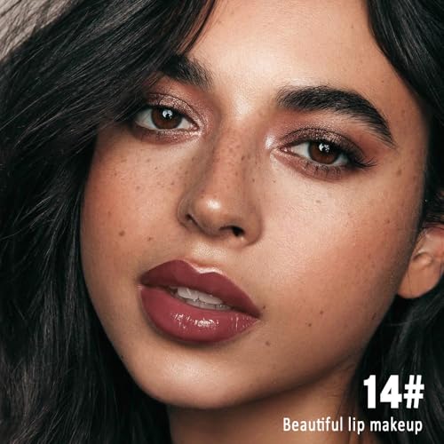 Image of evpct Mauve Nude Shiny Longwear No-Budge Liquid Lip Color Lipstick Makeup, Highly Pigmented Color Instant Shine, Waterproof Long Lasting Lipstick for Women, Lip Stain Gloss with Lip Liner Brush, 14#
