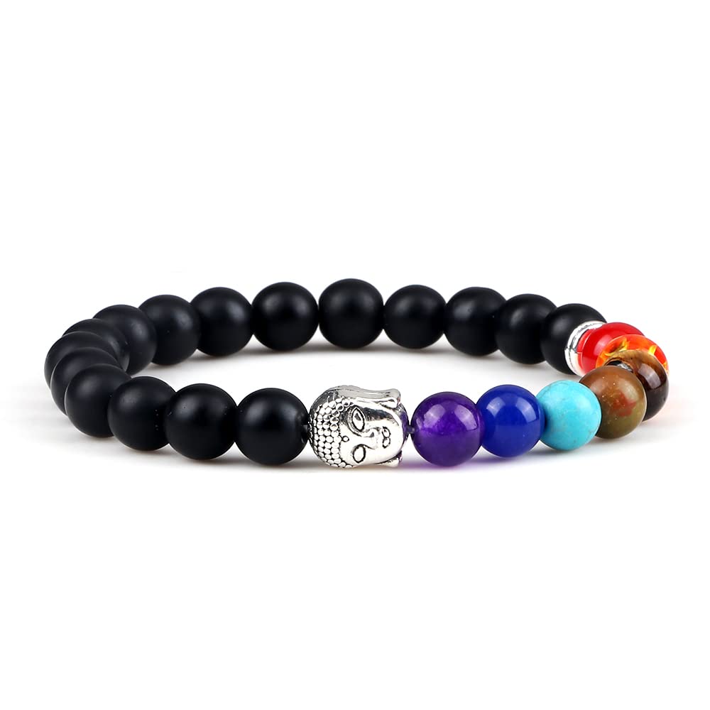 7 Chakra Heilarmband Reiki Buddha Perlen natürlicher Tiger Augenstein Schwarze Lava Onyx Stand Armbänder für Frauen Männer Yoga