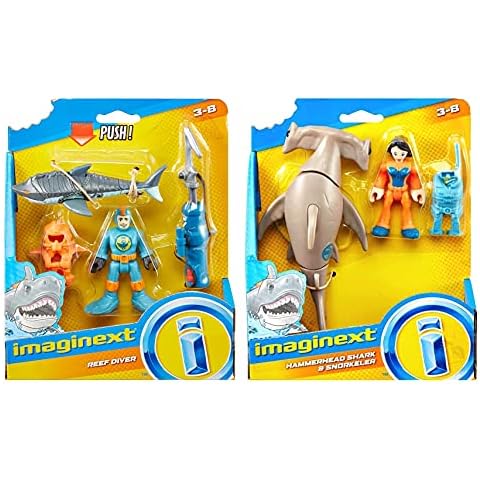 Imaginext Reef Diver with Shark & Hammerhead Shark with Snorkeler Action Figure Playsets Cover