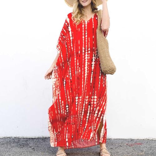 Robe longue douce femme grande taille col en V fluide pour l'été - 2