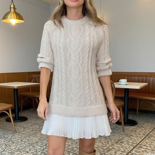 Cable Knit Sweater Dress Women, Cable Knit Sweater Mini Dress, 2025 Autumn Leisure4