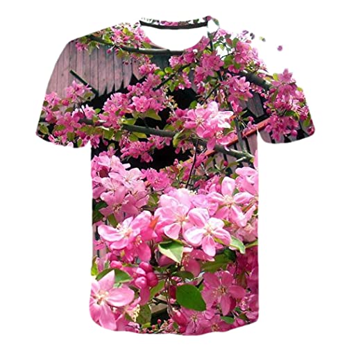 T-shirt d'été pour homme décontracté imprimé plante fleur rose 3D