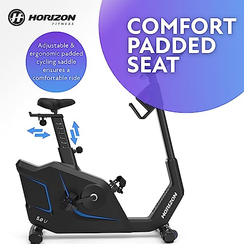Image of Horizon Fitness 5.0U Upright Bike, Fitness & Cardio, Magnetic Resistance Cycle with Bluetooth, Padded Seat, Step-through Frame, and 300lb Weight Capacity