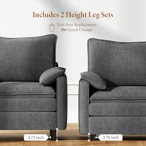 Image of Vesgantti 40 inch Single Seat Sofa, Comfy Cloud Couch Deep Seat Upholstered Couch Chenille Modern Sofa with Armrest Pillow, Easy Assembly for Living Room, Bedroom and Apartment, Gray