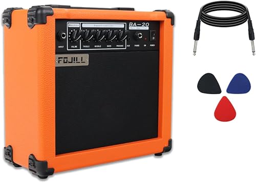 Fojill Amplificador de guitarra de bajo eléctrico de 20 W, amplificador de práctica de rendimiento, pequeño viaje portátil con conector para