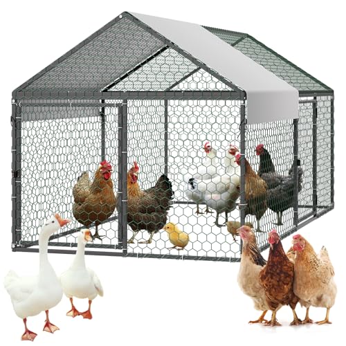 VEVOR Gallinero Metálico para 4-6 Gallinas 1 x 2 x 1 m, Recinto Gallinero con Cubierta Impermeable y Puerta Doble, Jaula para Aves de Corral con Techo a Dos Aguas, para Uso en Exteriores, Granjas