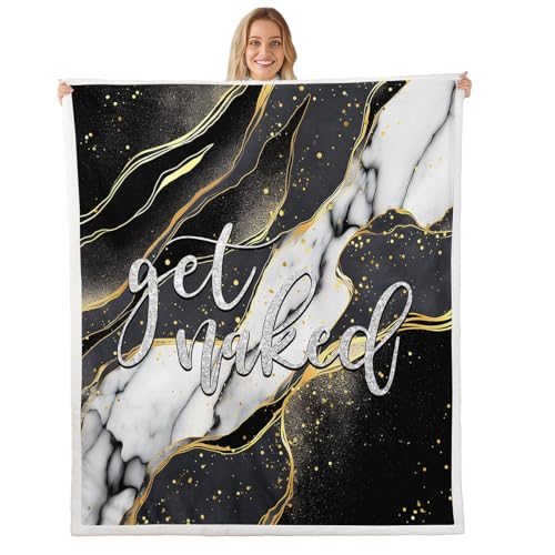 Get Naked Bed Blankets Kids Marble Throw Blanket Grey Black White Gold Sherpa Blanket for Boys Girls Women Men Bedroom Decor Funny Quote Simple Modern Fuzzy Blanket for Sofa Bed Couch Queen 90x90 Inch
