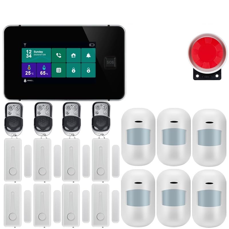 Sistema de Alarma para Casa, de alarma de seguridad for el hogar GSM con Sensor móvil inalámbrico, Detector de alarma antirrobo for aplicación Tuya, alarma de casa for jardín,para el hogar(W8B9)