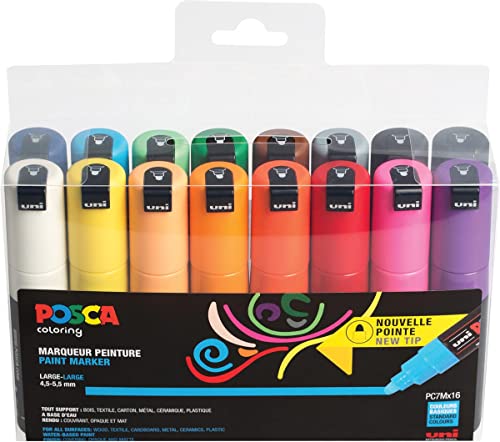 Pochette de 16 marqueurs pointe large conique PC-7M POSCA couleurs assorties