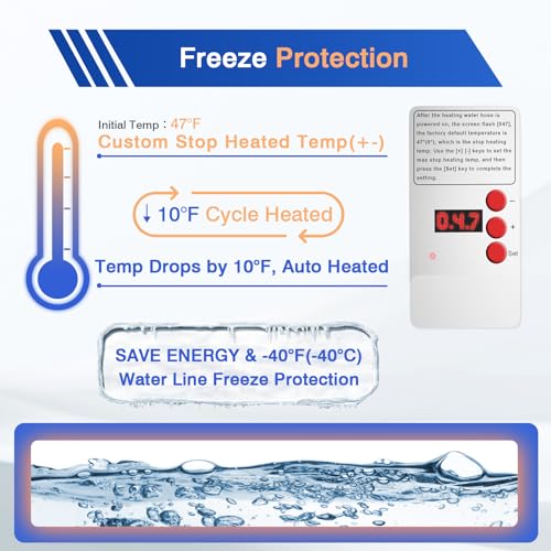 Image of 30FT RV Heated Drinking Water Hose -Temp Control, Features Water Line Freeze Protection Down to -40F /-40C, Electric Heated Water Hose for RV, Garden, Boat