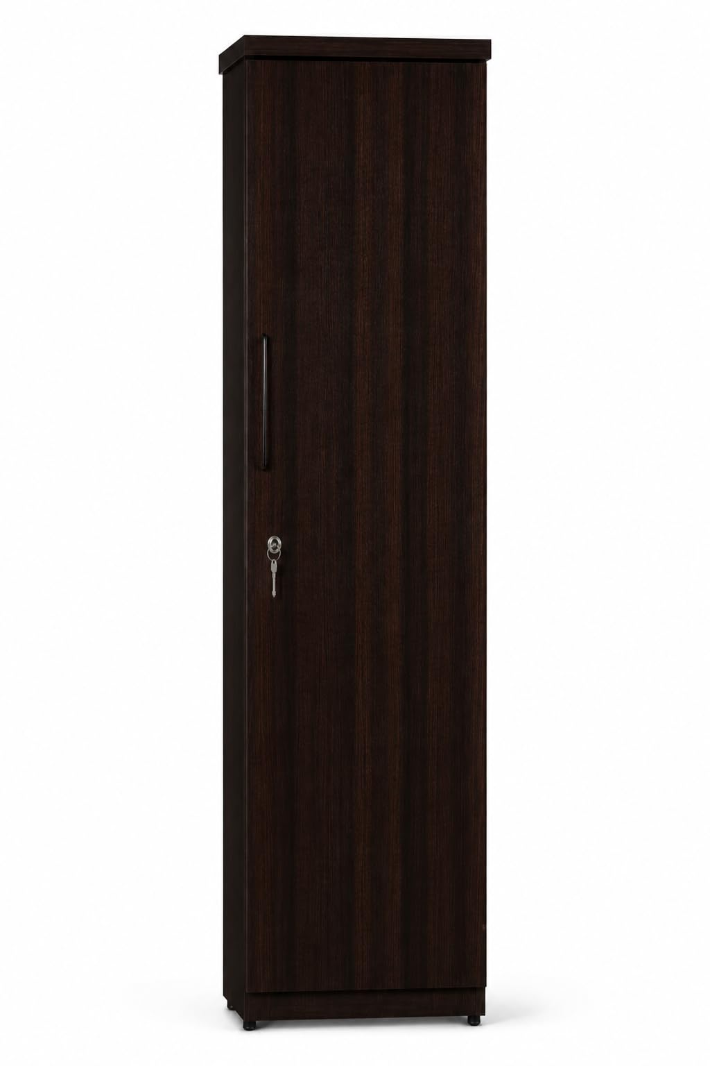 Furnistiq Wardrobe for Bedroom, Cupboard, Wooden Wardrobe with Lock | 1 Door Bedroom Storage with Locker and Shelves Almirah, White & Wood Finish, Engineered Wood-picture-15