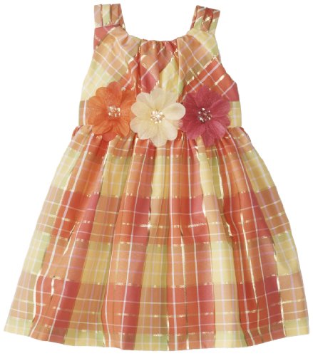 Bonnie Jean Girls Stripe Shantung Flower Easter Spring Dress, Orange, 2T - 4T