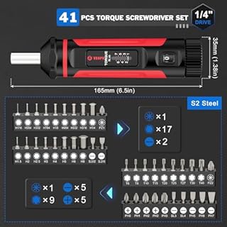 VANPO Cacciavite Dinamometrico, 1-7 NM, 1/4" Cacciavite Dinamometrico Regolabile con 40 S2 Bits, 41 Pezzi Kit Chiavi Dinamometriche per Riparazione di Bici, Riparazioni Domestiche