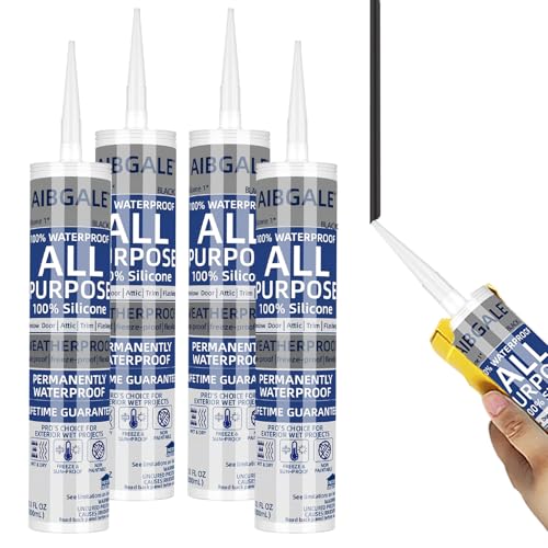 4 Packs Black Silicone Sealant, AllPurpose 100% Waterproof Silicone Caulk, Adhesive CaulkingSilicone for Indoor Outdoor Windows, AquariumBathtub Auto Leak Seaing, 10.1 0z (4)