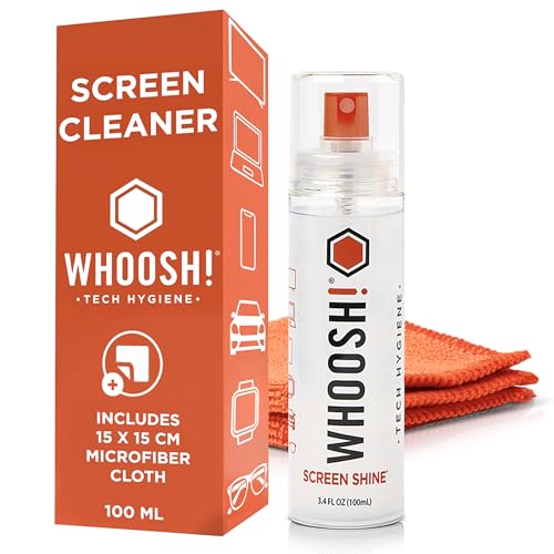 WHOOSH! Screen Shine Go XL Laptop Screen Cleaner - 100 mL Sleek Bottle with Microfiber Cloth - Powerful Streak-Free Cleaning for Monitor MacBook Phone Glasses Car Screen Cleaner