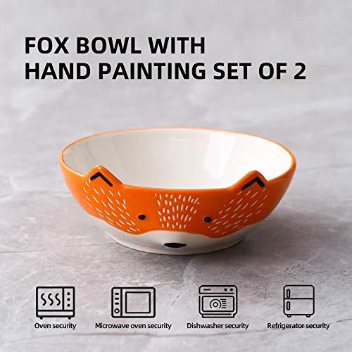 Goldenplayer 3D Fox Ceramic Salad Bowl Cereal Bowl Pasta Bowls, 2Pc 6Inch Bowls Set For Soup Fruits - Orange And White #TOP5