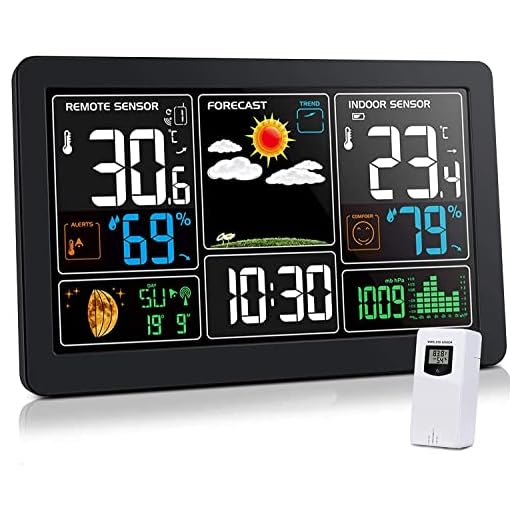 Weather Station Wireless Indoor Outdoor Weather Stations with Atomic Clock, Color Display Home Weather Forecast Station Thermometer with Alarm