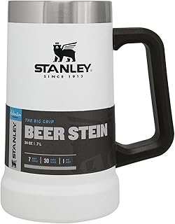 STANLEY 1913 Adventure Vacuum Beer Stein 0.7L - Travel Mug Keeps Drinks Cold for 7 Hours - Stainless Steel Thermal Cup with Handle - Dishwasher Safe - Polar White