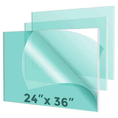 CreGear Hojas de plexiglás acrílico de 36 x 24 pulgadas y 18 pulgadas, paquete de 3 hojas de acrílico transparente gruesas - Vidrio de plexiglás