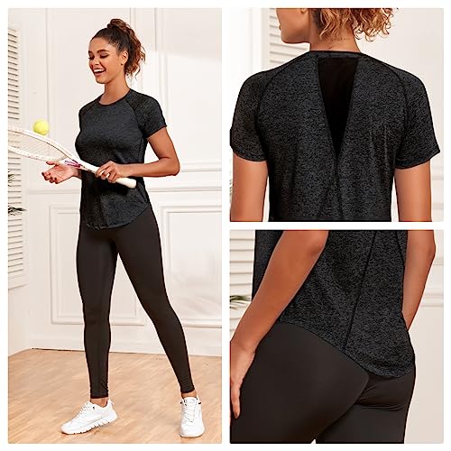 Jlowesun Camiseta Deportiva Mujer Suelta, Ligera, Transpirable, Funcional, Malla Trasera, Camisetas Deportivas para Mujer, Cuello Redondo, Adecuadas para Fitness, Correr, Yoga, Camiseta Casual