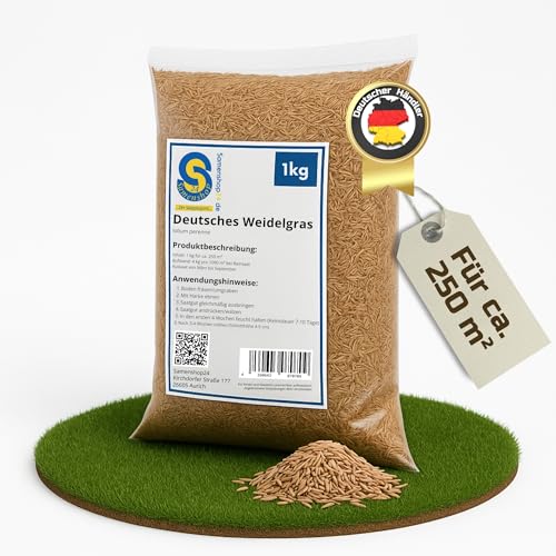 1kg Deutsches Weidelgras lolium perenne für ca. 250 m², mehrjährig, sehr ausdauernd, für alle Böden geeignet (ausgenommen sehr nasse) 1kg Deutsches Weidelgras lolium perenne für ca. 250 m², mehrjährig, sehr ausdauernd, für alle Böden geeignet (ausgenommen sehr nasse)