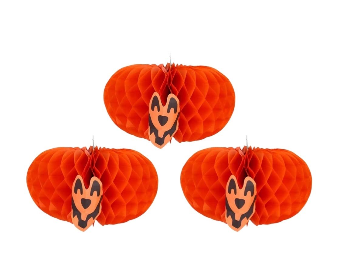 Lampion Dyni 3 Szt. Lampiony Z Dyni O Strukturze Plastra Miodu Dekoracyjna Pomarańczowa Dynia Wisząca Latarnia Halloween Party Supplies Dla Domu Dekoracje Halloween