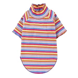 KUTKUT Dog Shirt, Pet Stretchable T-Shirt Clothes Apparel for Small Dog Cat, Sleeved Soft Breathable Sweatshirt Cute Pullover Knitwear Striped Basic Classic Tee Spring Summer Autumn (SIZE: L, Chest: 42cm, Length: 30cm)