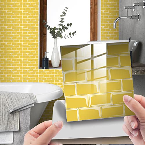 LMYSXAOZ Azulejos Adhesivos con diseño geométrico Amarillo Brillante, Papel Tapiz Autoadhesivo para Pared, decoración del hogar, Bricolaje para Cocina, baño y escaleras, 10 Piezas (20x20cm)