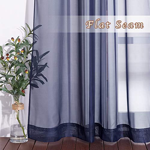 Image of NICETOWN Sheer Curtains Voile Panels - Ring Top Light Weight Voile Window Draperies for Bedroom /Nursery /Dorm (W54 x L63 Inches, Dark Blue, Set of 2)