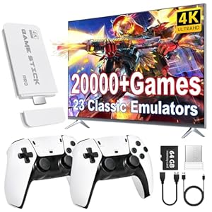 2025 Upgrade Retro Game Console Stick Pro,Built-in 23 Emulators 20,000+ Games,Retro Gaming Console 64GB TF Card,Dual 2.4GHz Wireless Controllers,Game Stick 4K HDMI Plug and Play Video Games for TV
