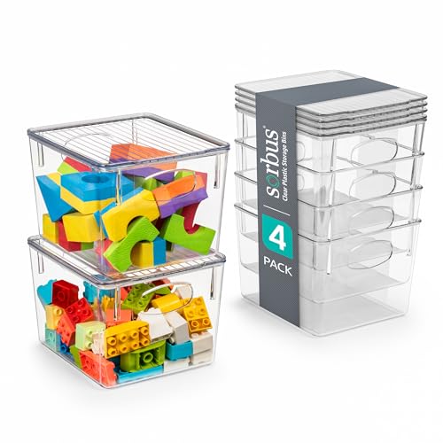 Image of Sorbus Clear Toy Storage Bins with Lids, Stackable (Medium, 4 Pack)