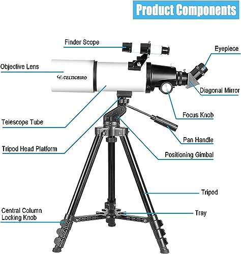 Telescopes for Adults Astronomy, 90mm Aperture 700mm Refractor Telescopes for Adults Beginners Kids with High Precision Adjustment, Ultra-Stable Vertisteel AZ Mount Base Tripod, Phone Adapte (Black)