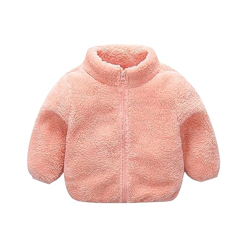 Baby Girls Plush Coat 𝗣olar Fleece Long Sleeve Full-Zip Mock Neck Windproof Coat Warm Lightweight Puffy Jackets