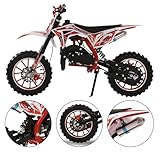 49cc Kids Dirt Bike,2-Stroke Gas Power Motocross Off-Road Tires,Mini Pit Bike Dirt Bikes Motorcycle,Pocket Motorbike with Front Rear Disc Brakes,Racing Max Speed 40KM/H(Blue US Fast Arrive) (Red)