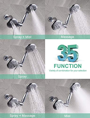 Image of SR SUN RISE Shower System with Tub Spout Rain Shower Tub Set, High Pressure 35-Function Dual 2-in-1 Shower Combo Faucet with Valve, Patented 3-Way Water Diverter in Polished Chrome(Valve Included)