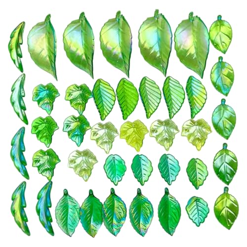 Assorted Leaf Shaped Beads Translucent Green Jewelry Crafting DIY Elements