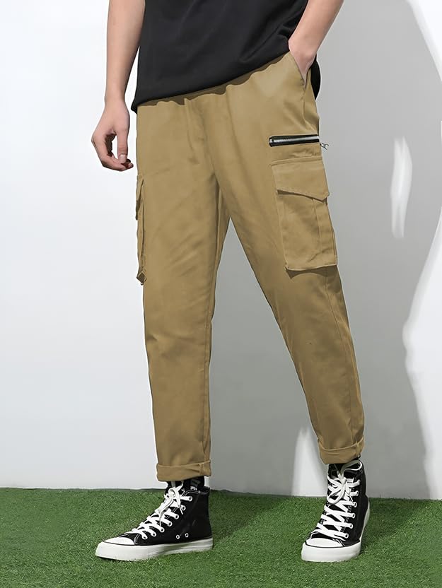 Image of GRECIILOOKS Men's Cargo Pants | 6 Pocket Cotton Cargo Joggers for Men | Loose Fit Stylish Pant with Pockets | Casual Baggy Trousers & Streetwear Lower