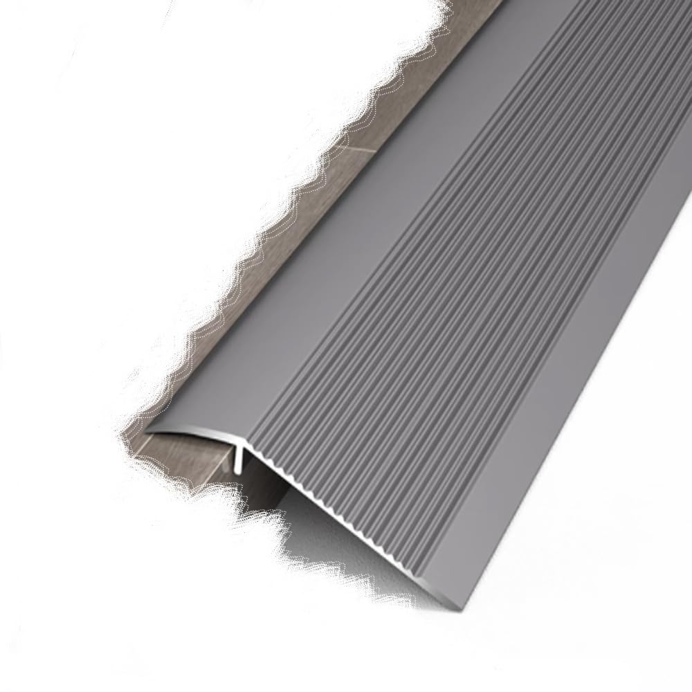 Metalowy profil przejściowy 120 cm do winylowego progu podłogowego, regulacja wysokości 1,5-4,5 cm, antypoślizgowy pasek przejściowy, szary (70 cm / 27,5 cala)