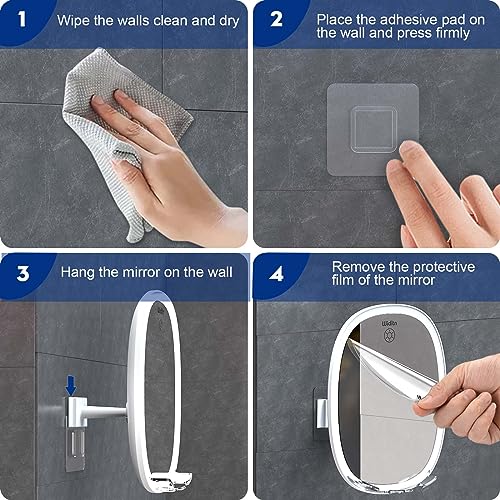 Widitn Led Shower Mirror Fogless For Shaving, Adjustable Shaving Mirror With Razor Holder, 3 Colors Dimmable Lighting, Wall-Mounted, Shatterproof Anti-Fog Bathroom Shower Mirror For Man thumb #7