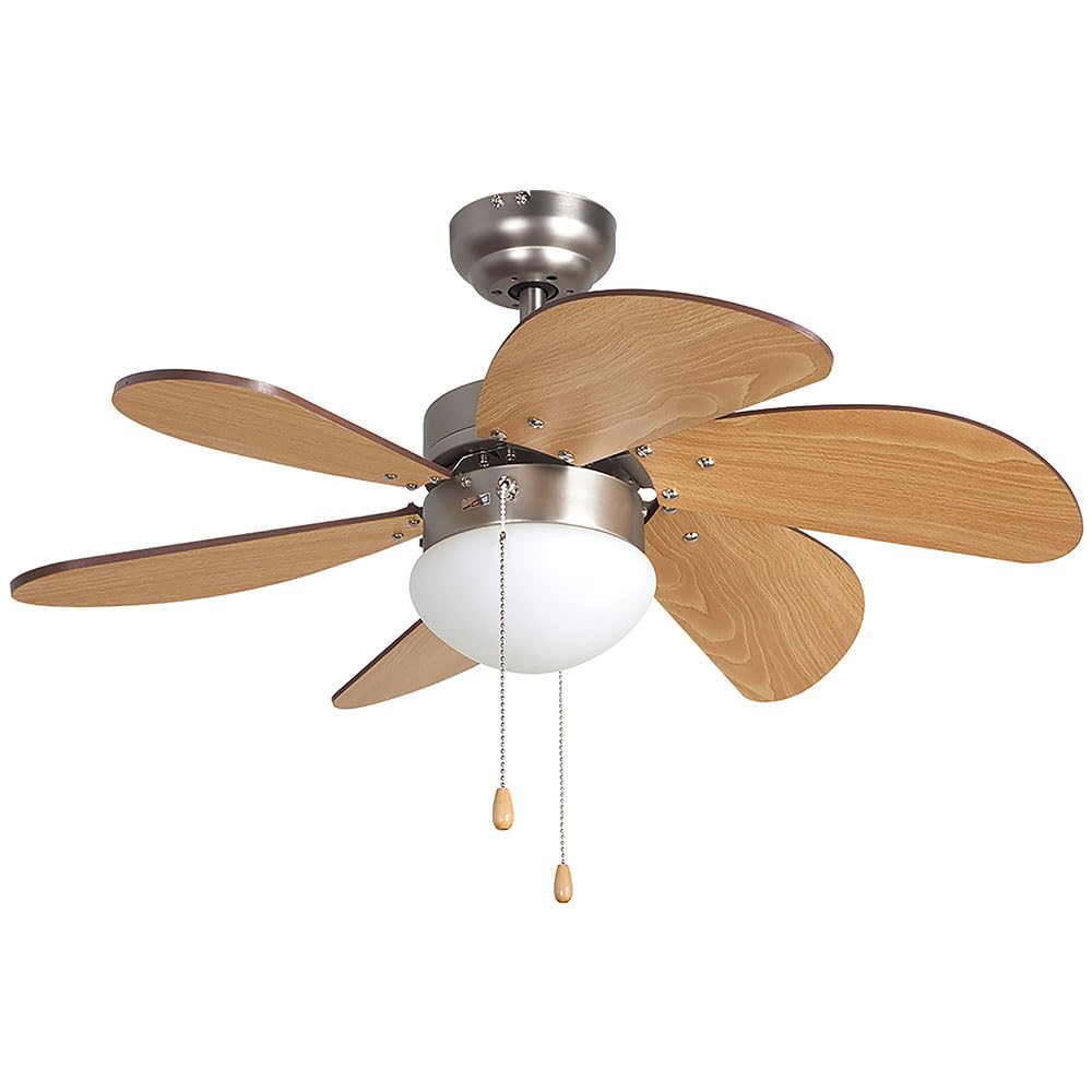 Orbegozo CP 15075N Ceiling Fan with Light, 3 Speeds, 6 Wood Blades, Reversible Ventilation System, 50 W