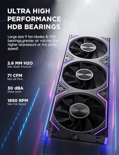 Image of Asiahorse Dawn 120mm Case Fan, ARGB PWM 1850RPM /71CFM Airflow, Forward & Reverse Blade Design, Low Noise, Precision HDB Bearings High Performance UNI PC Fan Modular Daisy Chain