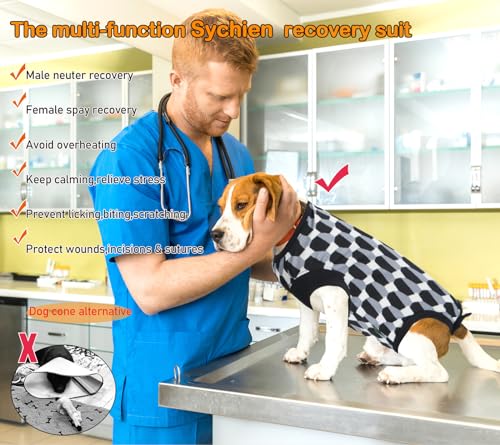 Image of Dog Surgery Recovery Suit,Male Neuter Recovery Large Onesie Female Spay Cone Alternative Recovery Suit,Hoop & Loop Comfortable Surgical Bodysuit,Shaped Black L
