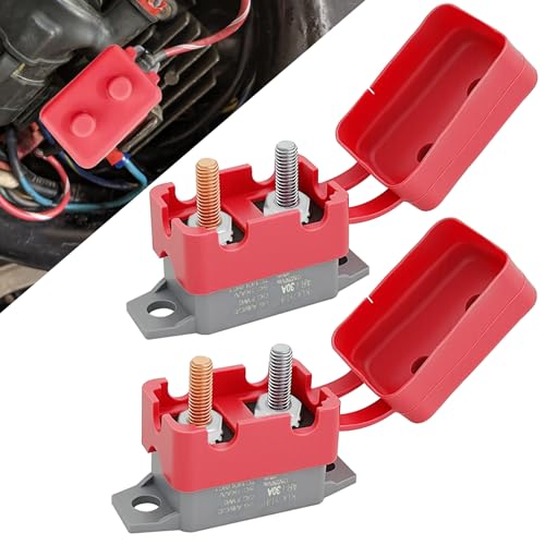 Rebvugr 2PCS DC 12V - 24V Automatic Reset Circuit Breaker with Cover Stud Bolt, 12V 30A Circuit Breaker Automatic Reset for Battery Chargers, Trucks, Electric Cars, Car Engines and More (30 Amp)