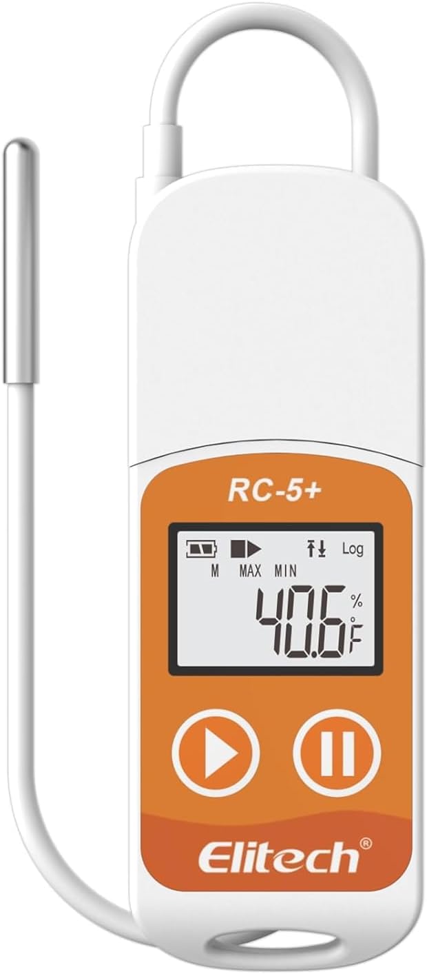 Elitech RC-5+TE USB Temperature Data Logger Reusable Recorder 32000 Points High Accuracy Extra External Sensor PDF & CSV Export