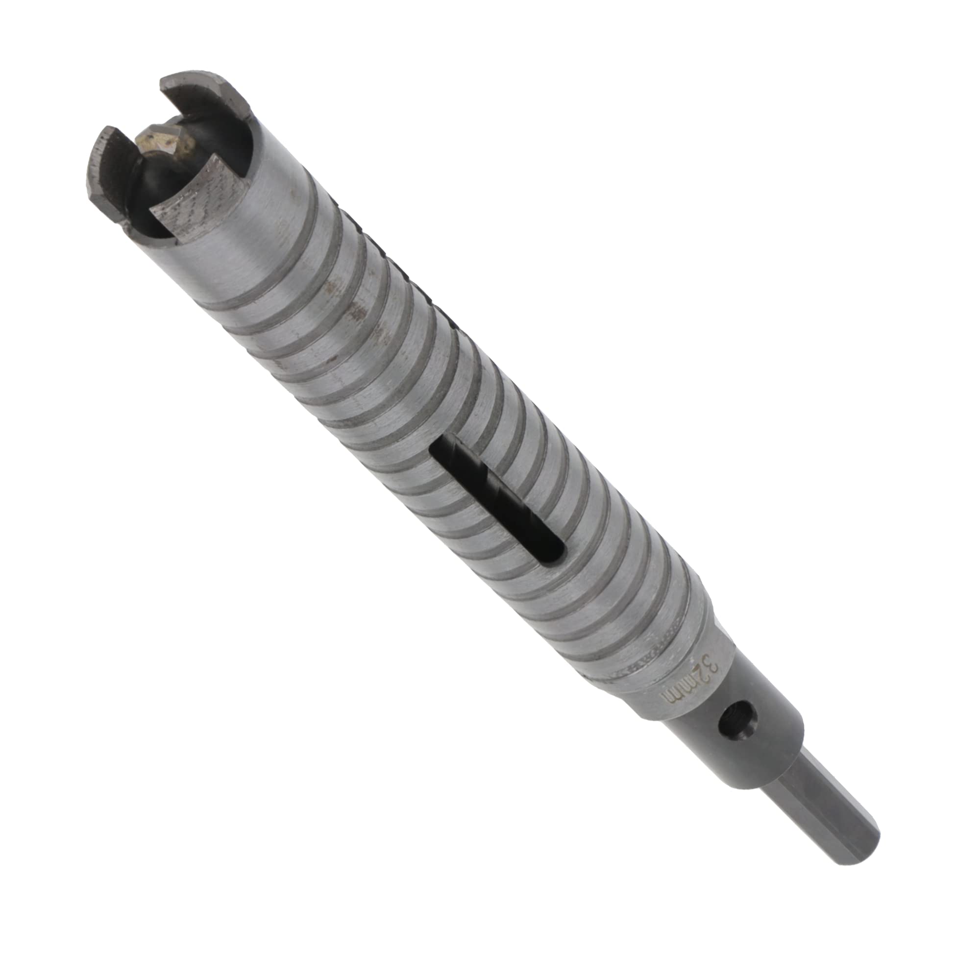 PRODIAMANT Diamentowa wiertnica rdzeniowa ø 32 mm długość efektywna 150 mm z adapterem sześciokątnym do wiertarek, segmenty spawane laserowo do wiercenia na sucho