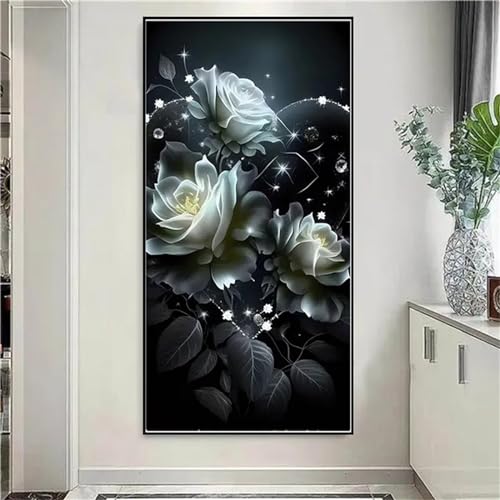 Peinture diamant grand format motif rose grise pour décorer votre salon avec art mural DIY
