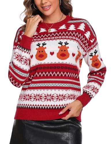 Wayleb Suéter de Navidad Familia Jersey Invierno Navideño Mujer Cálido Cuello Redondo Pullover de...