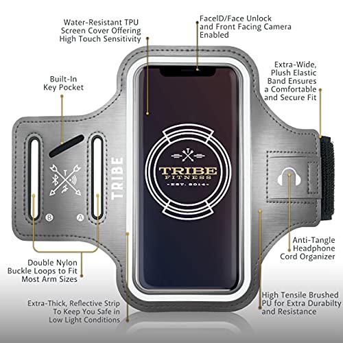 Tribe Water Resistant Cell Phone Armband Case Running Holder For Iphone Pro Max Plus Mini Se (13/12/11/X/Xs/Xr/8/7/6/5) Galaxy S Ultra Plus Edge Note (21/20/10/9/8/7/6/5) Adjustable Strap & Key Pocket #TOP2